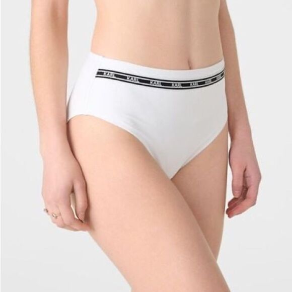 NWT- KARL LAGERFELD-white logo high-waisted full coverage bikini bottoms-Size XL - Picture 1 of 8